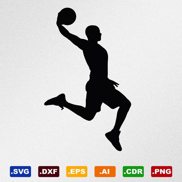 Basket-ball joueur Svg, Dxf, Eps, Ai, Cdr Vector Files pour Silhouette, Cricut, traceur de découpe, fichier Png