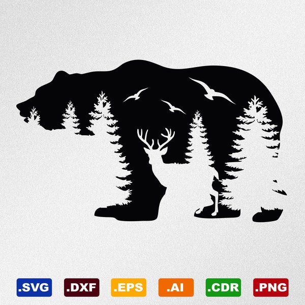 Bear Wildlife Svg, Dxf, Eps, Ai, Cdr Vector Files for Silhouette, Cricut, Cutting Plotter, Png file
