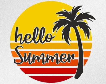 Hallo Summer Sun Palm Tree Svg, Dxf, Eps, Ai, Cdr Vector Files for Silhouette, Cricut, Cutting Plotter, Png-bestand