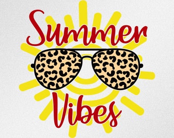 Summer Vibes Leopard zonnebril Svg, Dxf, Eps, Ai, Cdr Vector-bestanden voor silhouet, Cricut, snijplotter, Png-bestand