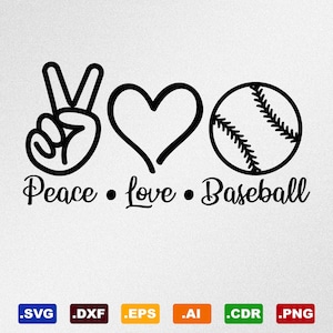 Paz amor béisbol Svg, Dxf, Eps, Ai, Cdr archivos vectoriales para silueta, Cricut, plotter de corte, archivo Png