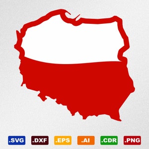 Poland Polish Map Flag Svg, Dxf, Eps, Ai, Cdr Vector Files for Silhouette, Cricut, Cutting Plotter, Png file