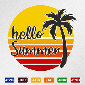 Hallo Sommer Sonne Palme Svg, Dxf, Eps, Ai, Cdr Vektor-Dateien für Silhouette, Cricut, Schneiden Plotter, Png-Datei
