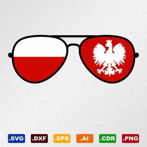 Aviator Sunglasses Poland Flag Eagle Svg, Dxf, Eps, Ai, Cdr Vector Files for Silhouette, Cricut, Cutting Plotter, Png file