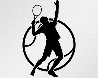 Contorno de pelota de jugador de tenis, Svg, Dxf, archivos vectoriales Eps para Cricut, silueta, plotter de corte, archivo Png para sublimación