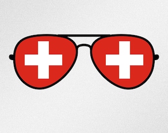 Aviator Sunglasses Switzerland Flag Svg, Dxf, Eps Vector Files for Cricut, Silhouette, Cutting Plotter, Png File for Sublimation