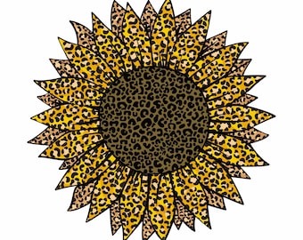 Leopard Sunflower PNG, Sunflower Sublimate, Digital Download, Sublimation Designs