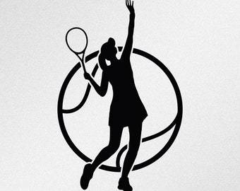 Girl Female Tennis Player Ball Contour, Svg, Dxf, Eps Vector Files for Cricut, Silhouette, Cutting Plotter, Png File for Sublimation