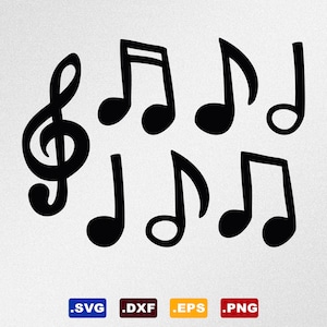 Archivos vectoriales Svg, Dxf, Eps de notas musicales para Cricut, Silueta, Plotter de corte, Archivo Png