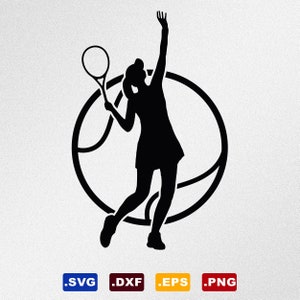 Mädchen weibliche Tennisspieler Ball Kontur, SVG, Dxf, Eps Vektor-Dateien für Cricut, Silhouette, Schneideplotter, Png-Datei für Sublimation
