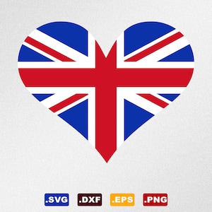 Heart British Flag Svg, Dxf, Eps Vector Files for Silhouette, Cricut, Cutting Plotter, Fichier Png