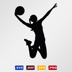 Chica jugadora de baloncesto femenino Svg, Dxf, archivos vectoriales Eps para Cricut, silueta, plotter de corte, archivo Png para impresión y sublimación