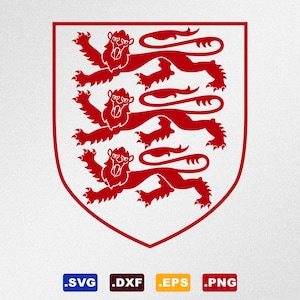 Três Leões Armas Reais da Inglaterra Símbolo de Crista Svg, Dxf, Arquivos Vetoriais Eps para Cricut, Silhueta, Plotter de Corte, Arquivo Png para Sublimação