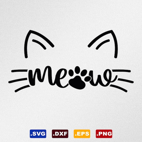 Cat Meow Paw Print Svg, Dxf, Eps Vector Files for Silhouette, Cricut, Cutting Plotter, Png File