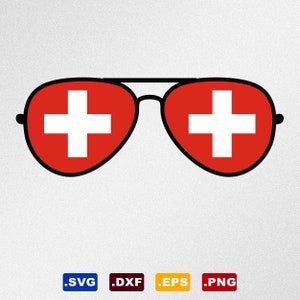 Aviator Sunglasses Switzerland Flag Svg, Dxf, Eps Vector Files for Cricut, Silhouette, Cutting Plotter, Png File for Sublimation