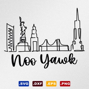 Noo Yawk New York Skyline Svg, Dxf, Eps File vettoriali per Cricut, Silhouette, Plotter da taglio, File Png per sublimazione