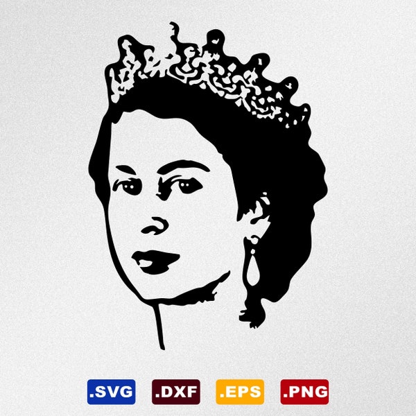 Queen Elizabeth Portrait Svg, Dxf, Eps Vector Files for Cricut, Silhouette, Cutting Plotter, Png File for Printing and Sublimation