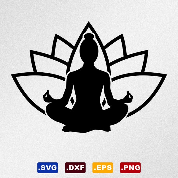 Yoga Lotus Flower, Svg, Dxf, Eps Vector Files for Cricut, Silhouette, Cutting Plotter, Png File for Sublimation