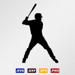Jugador de béisbol Svg, Dxf, Eps Vector archivos para silueta, Cricut, Plotter de corte, archivo Png
