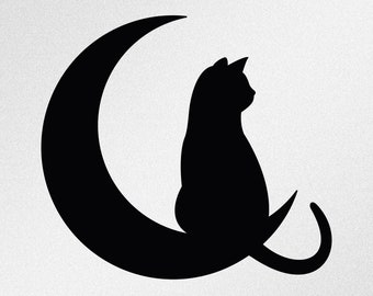 Cat Moon Svg, Dxf, Eps Vector Files for Cricut, Silhouette, Cutting Plotter, Png File for Sublimation