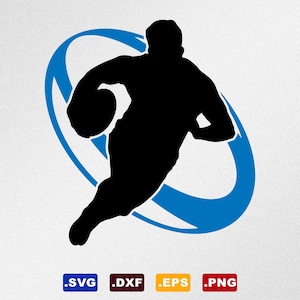 Joueur de rugby contre ballon Fichiers vectoriels Svg, Dxf, Eps pour Cricut, Silhouette, traceur de découpe, fichier Png pour sublimation