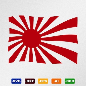Flag Rising Sun Japan Svg, Dxf, Eps, Ai, Cdr Vector Files for Silhouette, Cricut, Cutting Plotter
