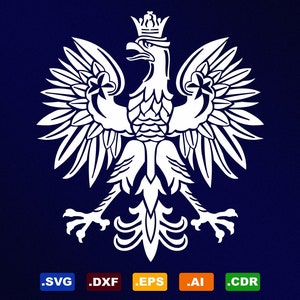 Polnisches Adler Symbol Emblem Wappen SVG, Dxf, Eps, Ai, Cdr Vektordateien für Silhouette, Cricut, Schneideplotter