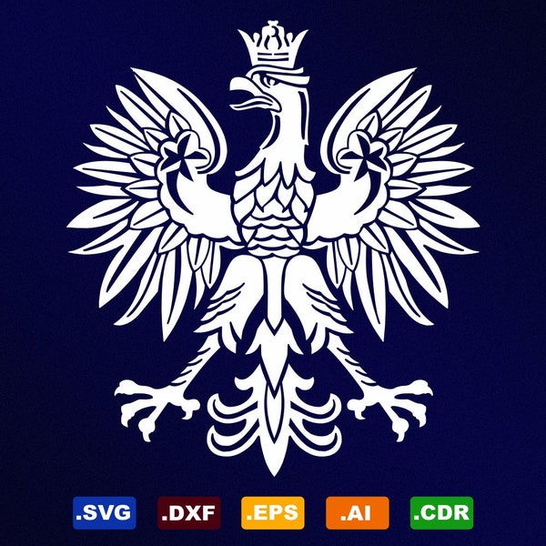 Águila polaca símbolo emblema escudo de armas Svg, Dxf, Eps, Ai, Cdr archivos vectoriales para silueta, Cricut, plotter de corte