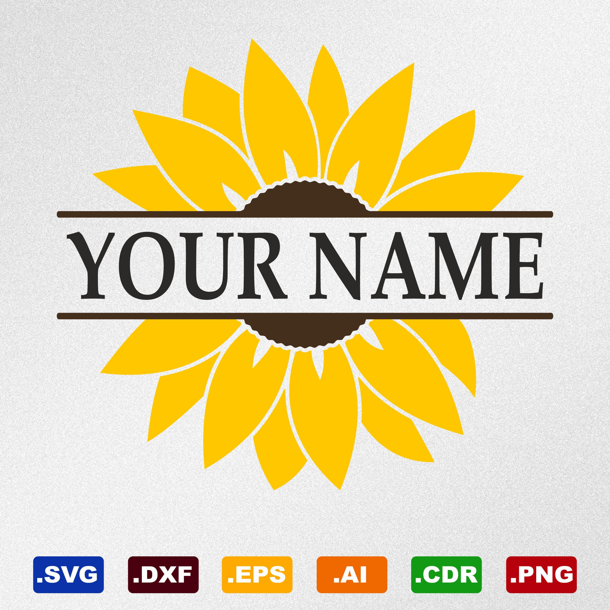 Zonnebloem Split Monogram Svg, Dxf, Eps, Ai, Cdr Vector Bestanden voor Silhouet, Cricut, Cutting Plotter