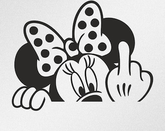 Minnie Mouse con el dedo medio, archivos vectoriales SVG, DXF y EPS para Cricut, Silhouette y plotter de corte; archivo PNG para sublimación.