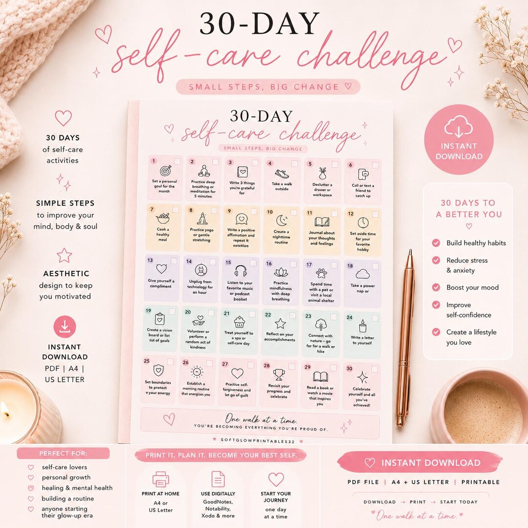 30- Day Self Care Challenge Printable - Etsy