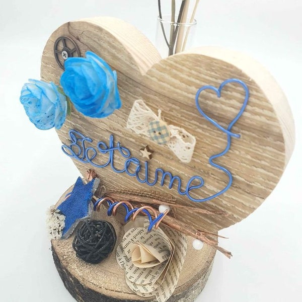 Soliflore cœur en bois Je t’aime / fête des mères / saint valentin / cadeau / maman / fêtes des grands mères / mamie / home déco /