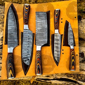 Hand Forged Damascus Chef Set, Handmade Kitchen knife Set, Chef knives, Cooking knife,  Anniversary & Birthday Best Gift 2025