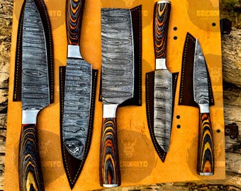 Hand Forged Damascus Chef Set, Handmade Kitchen knife Set, Chef knives, Cooking knife,  Anniversary & Birthday Best Gift 2025