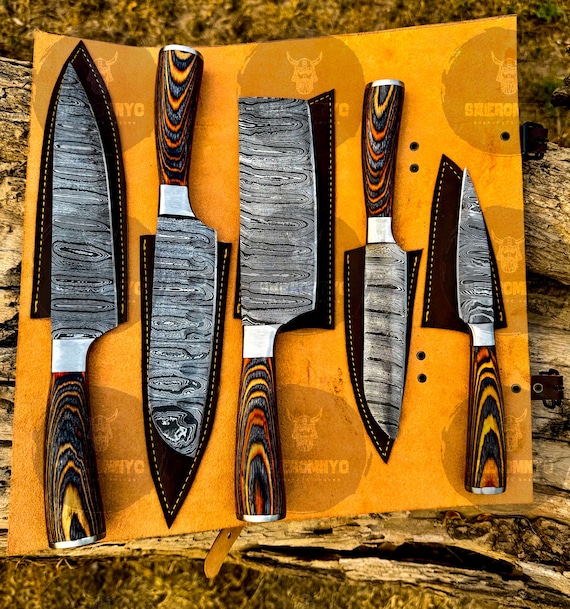 Hand Forged Damascus Chef Set, Handmade Kitchen knife Set, Chef knives, Cooking knife,  Anniversary & Birthday Best Gift 2025