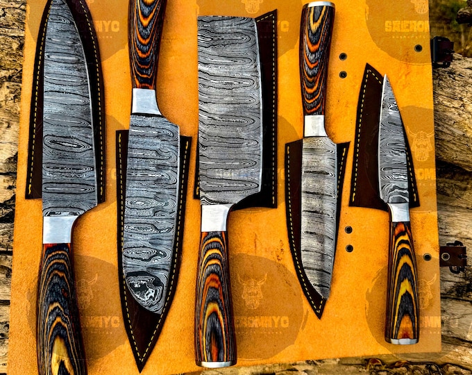 Hand Forged Damascus Chef Set, Handmade Kitchen knife Set, Chef knives, Cooking knife,  Anniversary & Birthday Best Gift 2025
