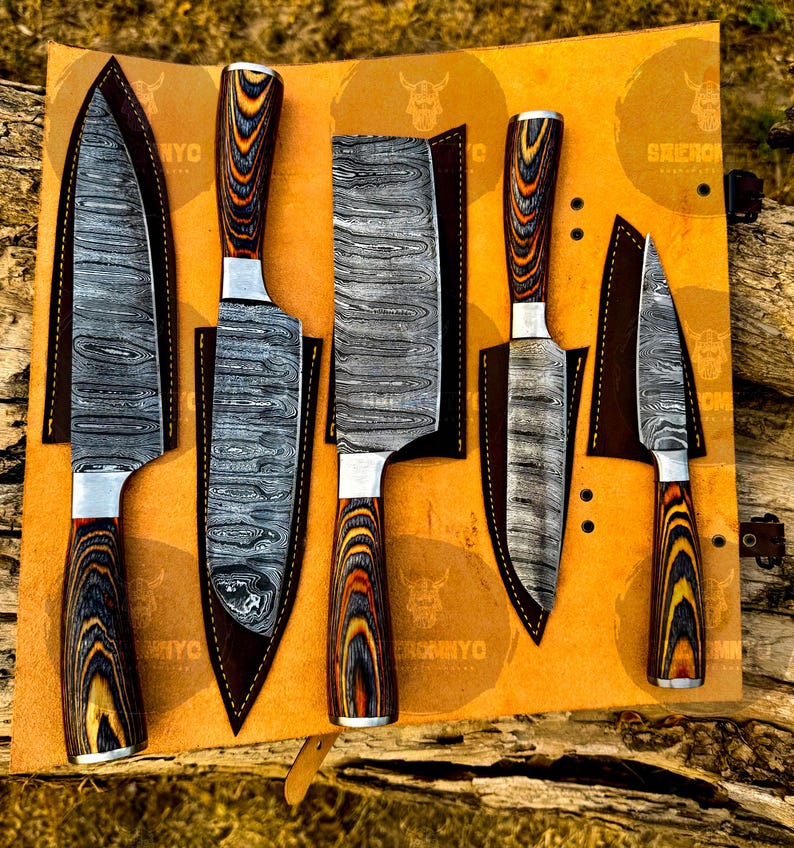 Hand Forged Damascus Chef Set, Handmade Kitchen knife Set, Chef knives, Cooking knife,  Anniversary & Birthday Best Gift 2025