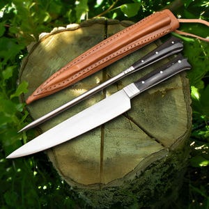 Pricker Feast or Famine Cutlery Set Medieval Prong Fork and Knife Set Hand Forged Viking Themed Antiqued Prong and Knife Dinnerware