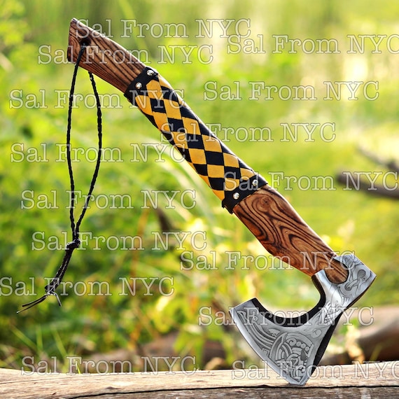 Hand Forged Viking Axe Bearded Carbon Steel Hatchet With Leather