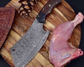 Hand Forged Damascus Cleaver knive, Chef Knife, DAMASCUS CHEF Chopper with Sheath, Kitchen knive set, Anniversary Gift, Birthday Gift