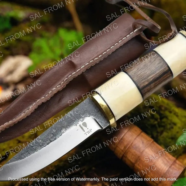 Viking knife Handmade High Carbon Steel Puukko Knife Walnut Wood and Bone Handle - Comes with a Handmade Cowhide Leather Sheath