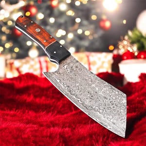 Damascus Forged Chef Cleaver Knife BBQ Chef Cleaver, Gift for him, Havey Duty Damascus Steel Chopper With Seath Best Christmas Gift