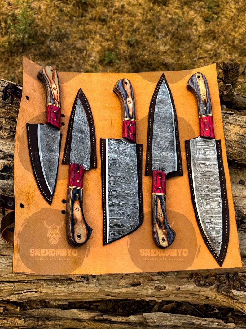 5Pice Forged Damascus Steel Kitchen Knife Chef set BEST GIFT for Christmas