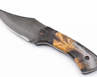 Custom Handmade Damascus Steel Hunting Knife With Leather Sheath, Personalized Knive for Men