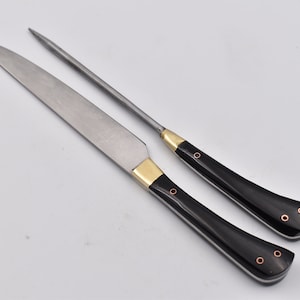 Ensemble fourchette et couteau Ensemble couteau et fourchette viking médiévaux fait main en acier à haute teneur en carbone avec manche en os de chameau et étui en cuir