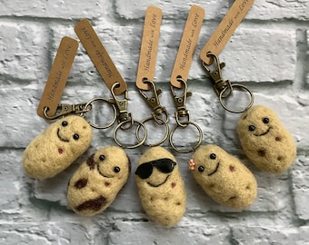 Needle Felted Potato Keyring Bag Charm Vegewools Collectables in Gift Box Felt Vegetables