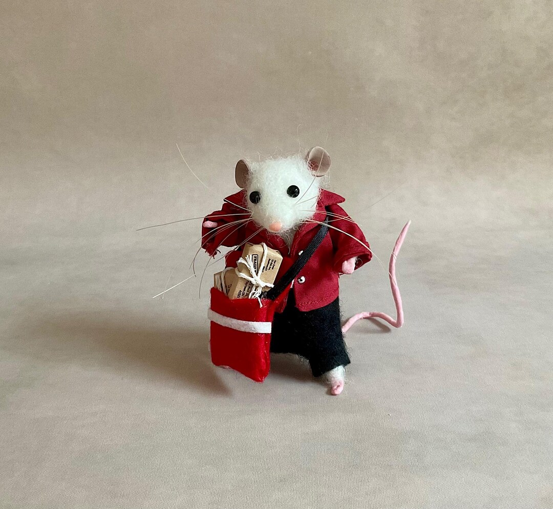 Needle Felted Mouse Ornament, Postman - Etsy