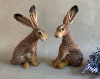 Needle Felted Hare Ornament, Fibre Art, Rustic Display