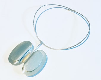 Rare N.E. FROM Vintage Large Solid Sterling Silver Abstract Pendant On The Original Sterling Silver Neckring Circa 1960s Denmark