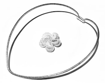 Rare Theresia Hvorslev Sterling Silver ROSE Pendant Neckring 1970s Swedish